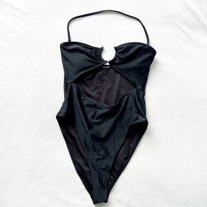 Classic Black One-Piece Swimsuit with Cutout  - Medium